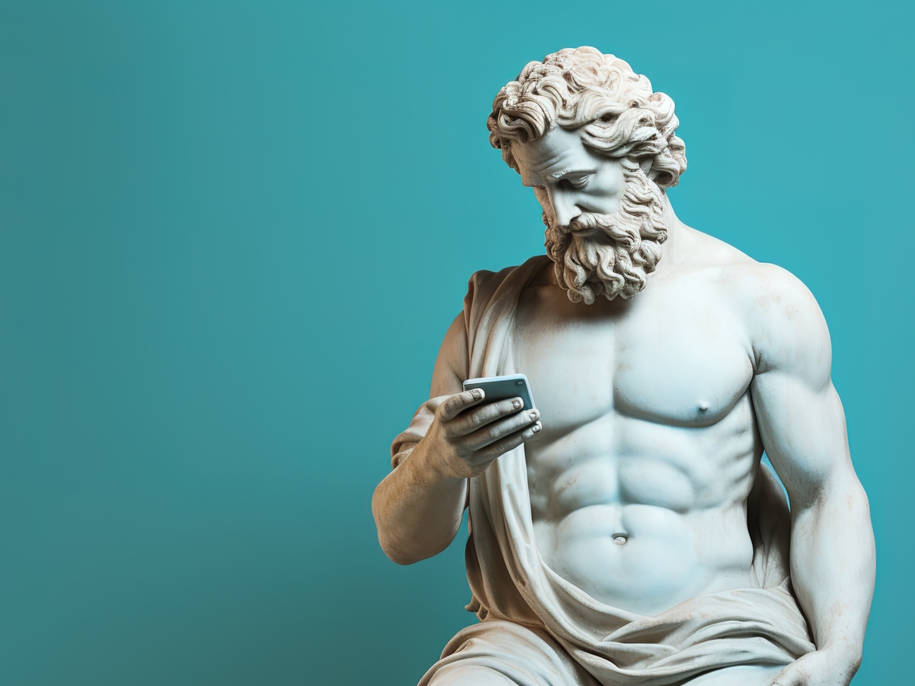 Antike Statue mit Handy